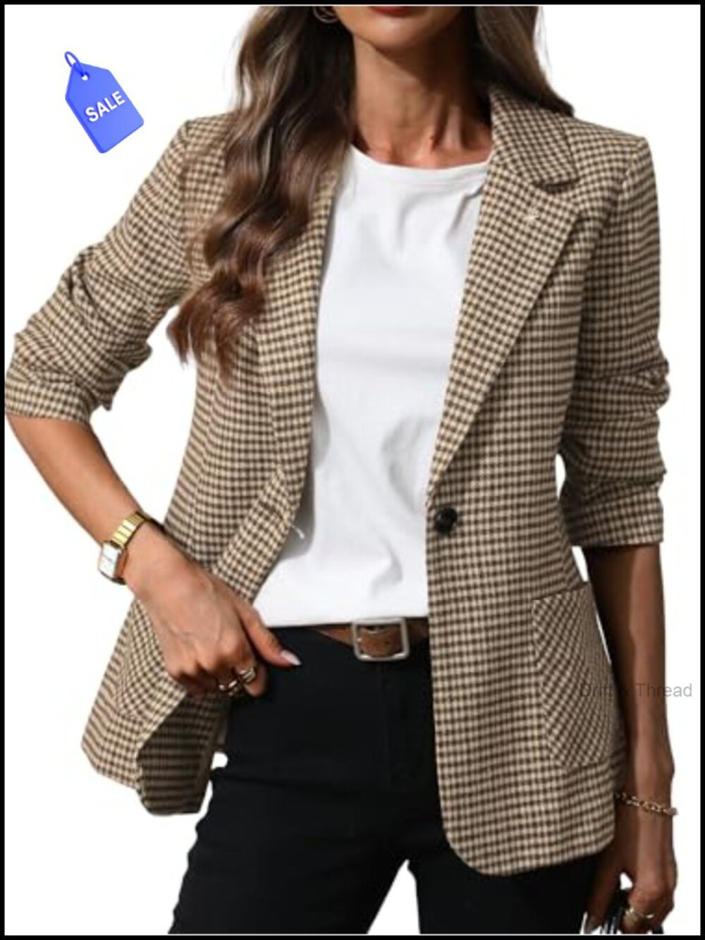 Women's Plaid Blazer Embroidered Collar Houndstooth Business Casual Work Jacket